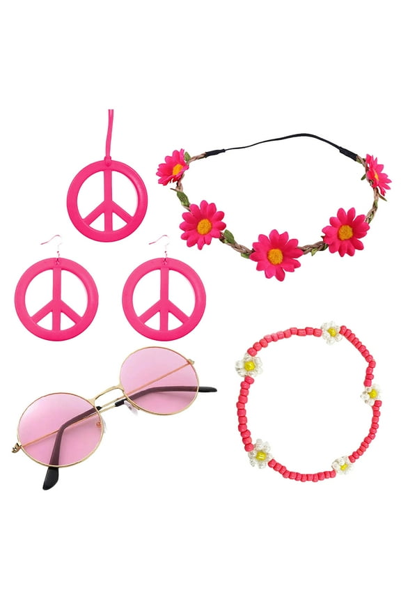 Carnival Glasses Peace Sign Earrings Necklace Set Peace Sign Earrings Necklace Hot Pink One Size
