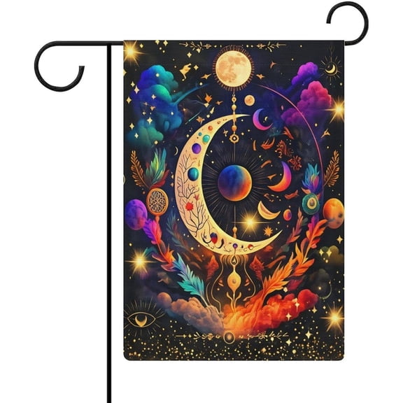 Hippie Sun Moon Stars Boho Garden Flag 12 x 18 Inch Double Sided Linen Outdoor Decor