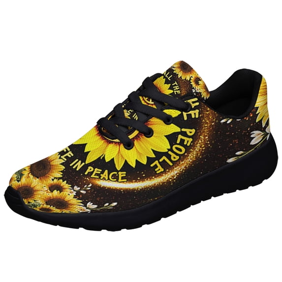 Hippie Sunflower Imagine All The People Living Life In Peace Shoes Sneakers Black Size 4
