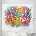 thumbnail image 1 of Hippie Tapestry, Hippie Peace and Love and Signs 2 Fingers Pacifist Colorful Design Art, Fabric Wall Hanging Decor for Bedroom Living Room Dorm, 5 Sizes, Multicolor, by Ambesonne, 1 of 1