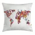 thumbnail image 1 of Hippie Throw Pillow Cushion Cover, World Map with Bunch of Flower Petals Essence Fragrance Garden Growth Atlas Image, Decorative Square Accent Pillow Case, 24 X 24 Inches, Multicolor, by Ambesonne, 1 of 2