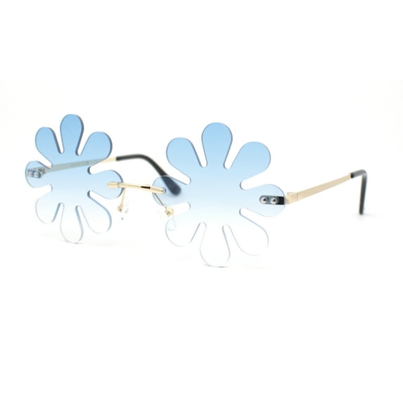 Hippie Tie Dye Daisy Rimless Round Groovy Sunglasses Gold - Blue