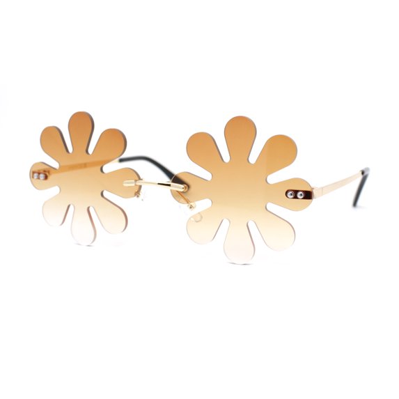 Hippie Tie Dye Daisy Rimless Round Groovy Sunglasses Gold - Brown