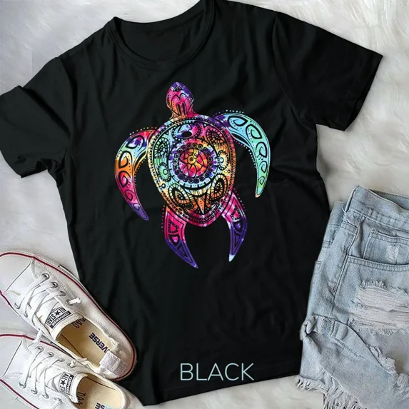 Hippie Tie Dye Shirt, Psychedelic Sea Turtle and Tribal Tee Themed Unisex T-Shirt, up to 5XL