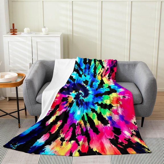 Hippie Tie Dye Throw Blanket for Kids Women Adult,Blue Purple Tie Dye Spiral Fleece Blanket,Boho Bohemian Hippie Gypsy Flannel Blanket Queen,Abstract Indian Batik Fuzzy Blanket Lightweight