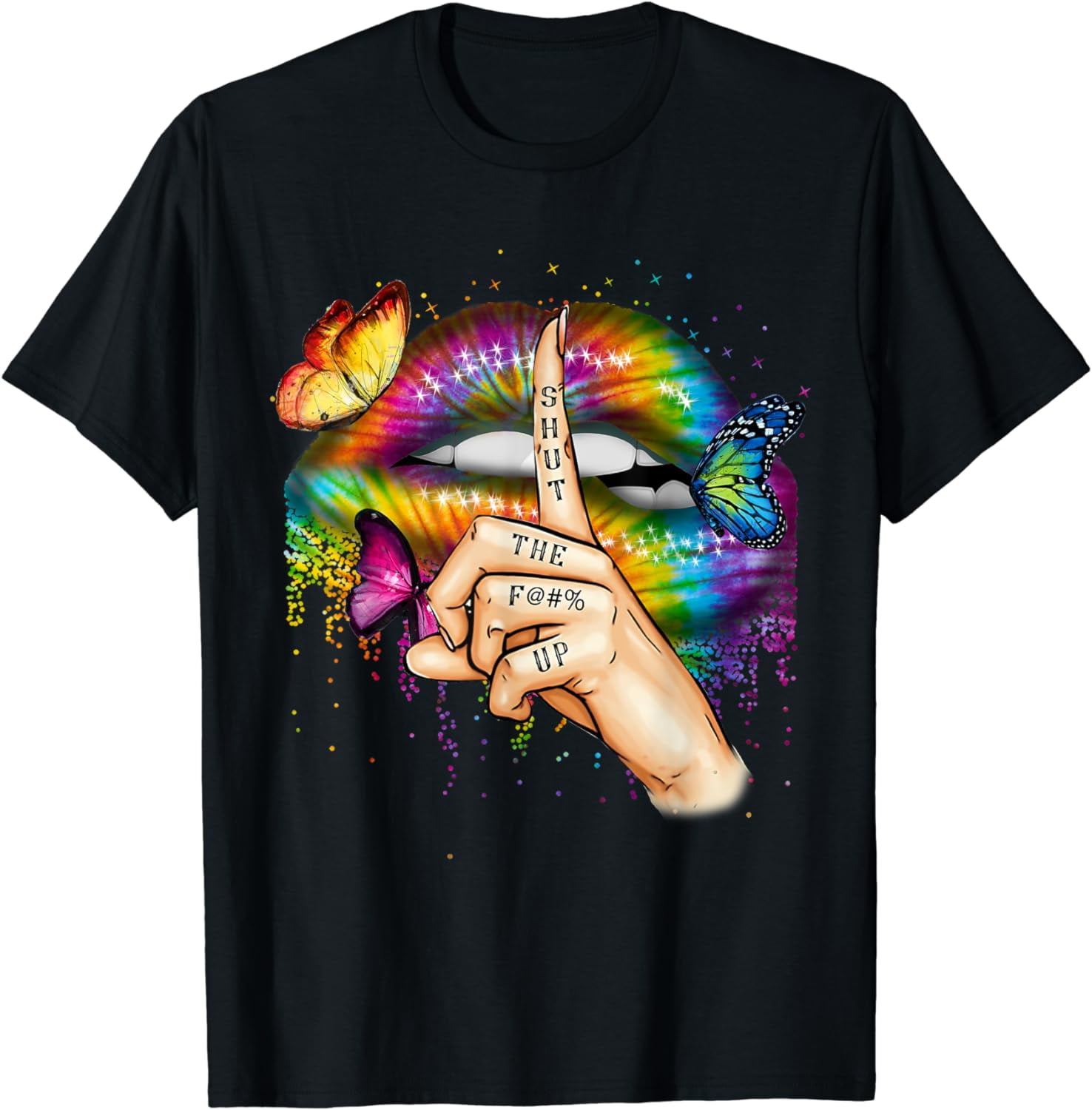 Hippie Tie Dye Trippy Colours Funny Womens Groovy Lip T-Shirt - Walmart.com