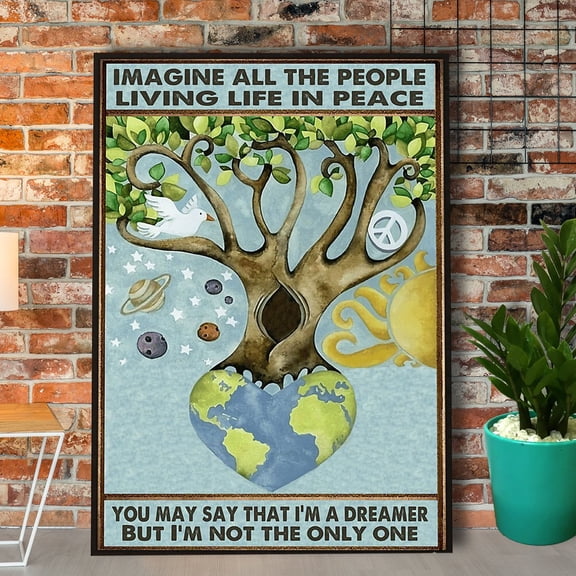 Hippie Tree Living Life In Peace You May Say That I’m A Dreamer But I’m Not The Only One Earth Paper Poster Matte Wall Art Decor 24 x 36 Inch Poster