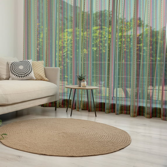 Hippie Tulle Curtains with Rod Pocket, Hand Drawn Vertical Borders Colorful Native Culture Inspired, Sheer Drape for Wedding Party 2 Panels, 7 Sizes, Multicolor, by Ambesonne