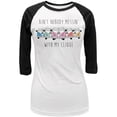 thumbnail image 1 of Hippie Van Ain't Nobody Messin' With My Clique Juniors 3/4 Sleeve Raglan T Shirt White-Black LG, 1 of 1
