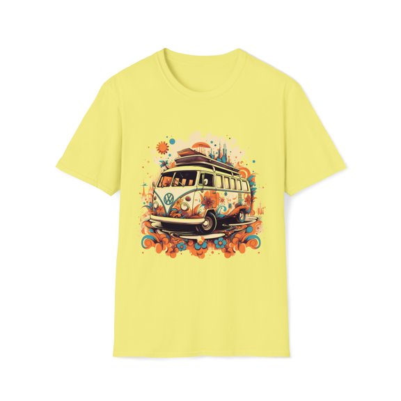 Hippie Van Bus Unisex T-Shirt Boho Festival Flowers 60s 70s