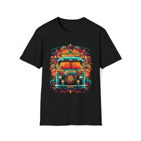 Hippie Van Bus Unisex T-Shirt Boho Festival Flowers 60s 70s