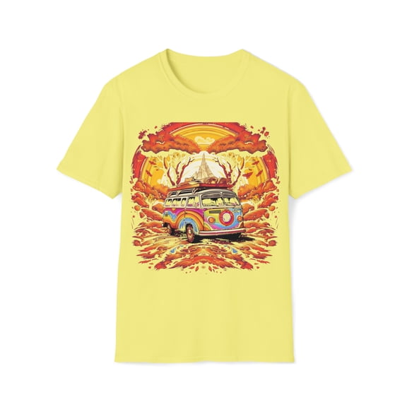 Hippie Van Bus Unisex T-Shirt Boho Festival Flowers 60s 70s