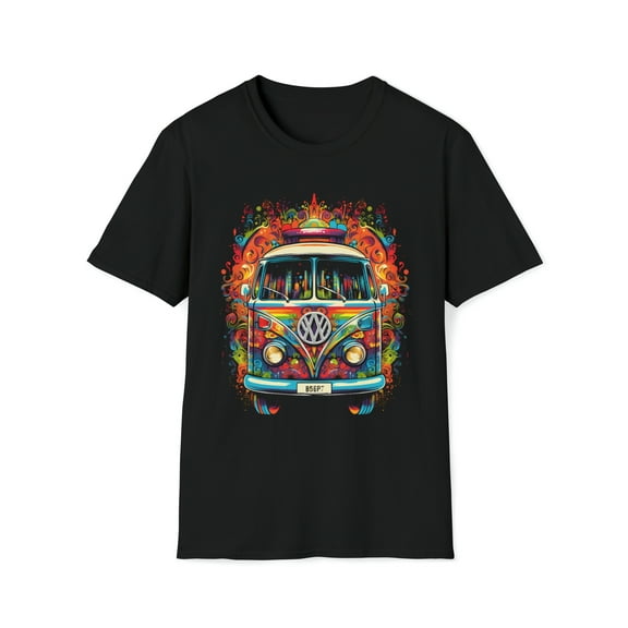 Hippie Van Bus Unisex T-Shirt Boho Festival Flowers 60s 70s