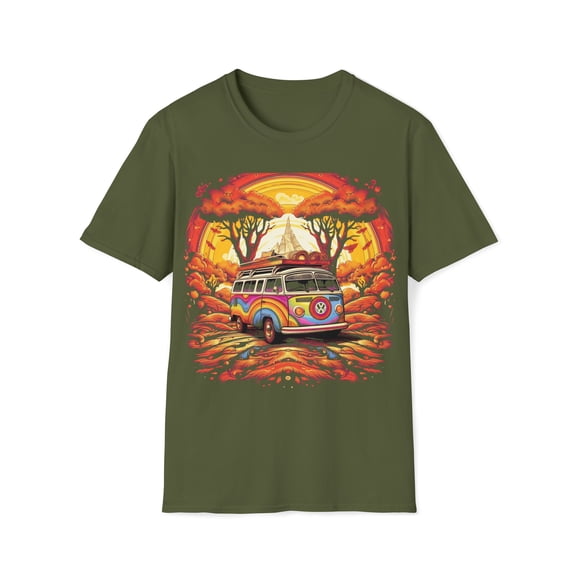 Hippie Van Bus Unisex T-Shirt Boho Festival Flowers 60s 70s