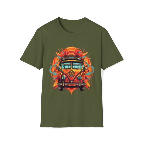 Hippie Van Bus Unisex T-Shirt Boho Festival Flowers 60s 70s