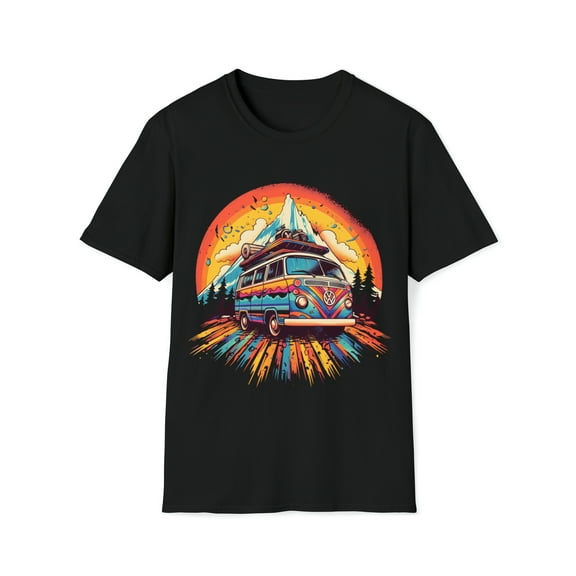 Hippie Van Bus Unisex T-Shirt Boho Festival Flowers 60s 70s