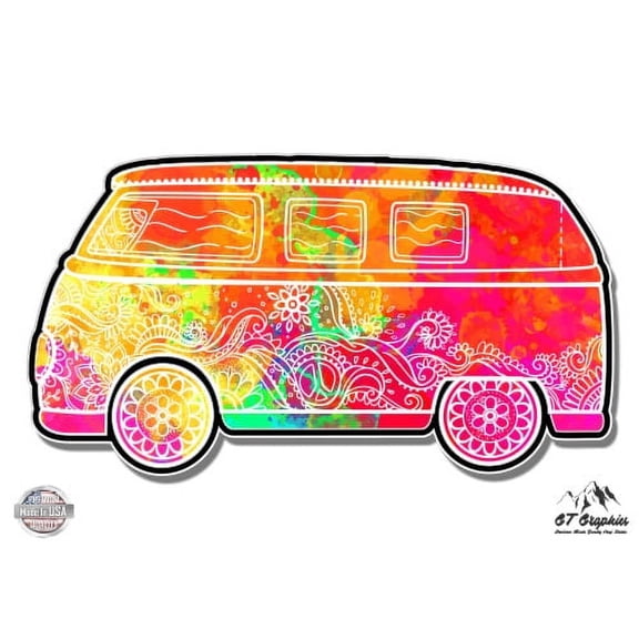 Hippie Van Cute Colorful Boho Design - 12" Vinyl Sticker Waterproof Decal