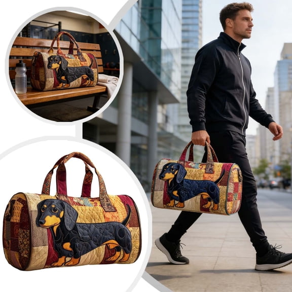 Hippie Van Large Quilted Duffle Bag for Women,Tote with Dog Print, for Gym, Overnight Trips & Dog Lovers, Soft Cute 3D Dog Design