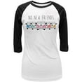 thumbnail image 1 of Hippie Van No New Friends Bus Camper Juniors 3/4 Sleeve Raglan T Shirt White-Black LG, 1 of 1