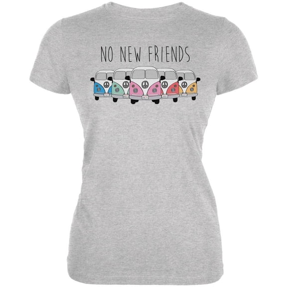 Hippie Van No New Friends Bus Camper Juniors Soft T Shirt Heather LG