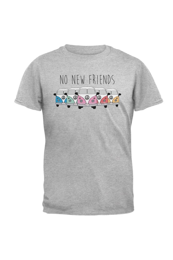 Hippie Van No New Friends Bus Camper Mens T Shirt Heather LG