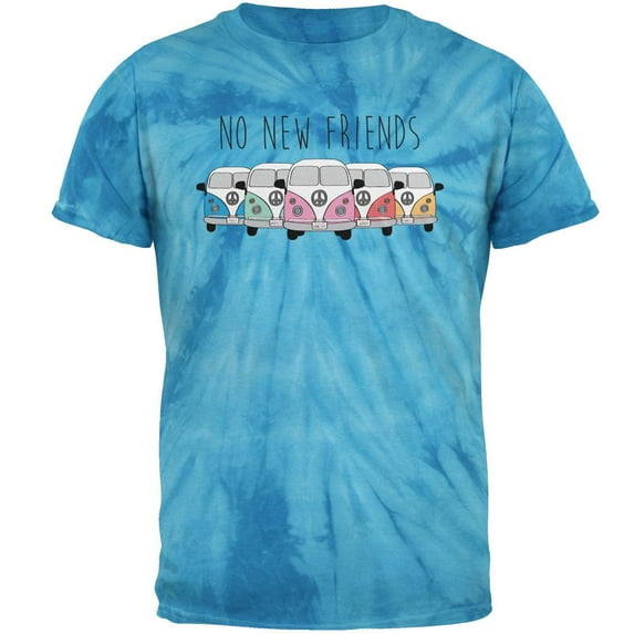 Hippie Van No New Friends Bus Camper Mens T Shirt Pinwheel Blue Tie Dye 2XL