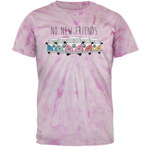 Hippie Van No New Friends Bus Camper Mens T Shirt Pinwheel Pink Tie Dye LG