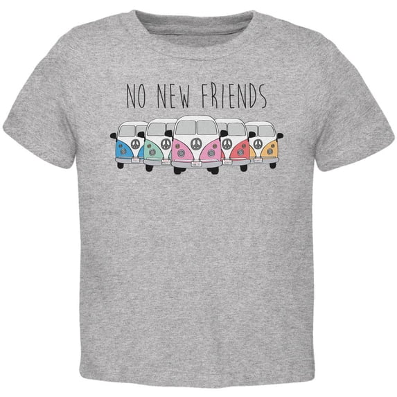 Hippie Van No New Friends Bus Camper Toddler T Shirt Heather 2T