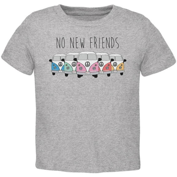 Hippie Van No New Friends Bus Camper Toddler T Shirt Heather 2T