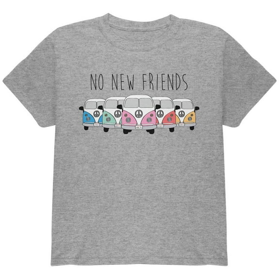 Hippie Van No New Friends Bus Camper Youth T Shirt Heather YMD