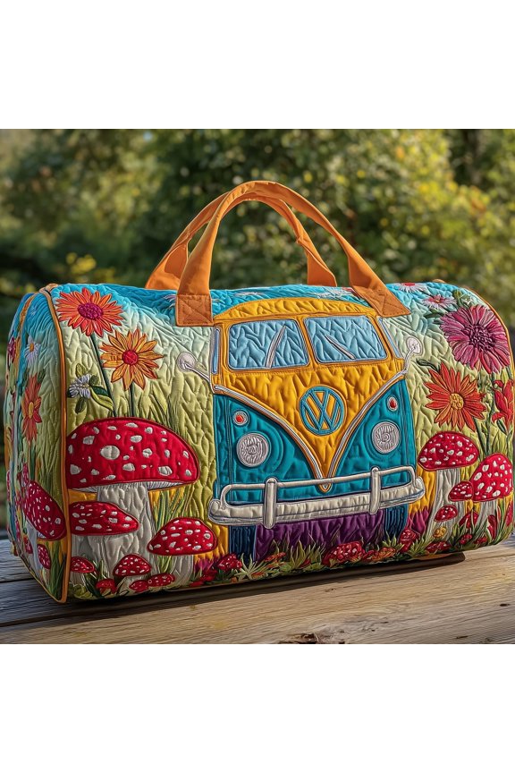 Hippie Van Quilt Duffle Bag, Quited Travel Tote Bag, Quited Weekender Travel Bag, Carry On Duffle