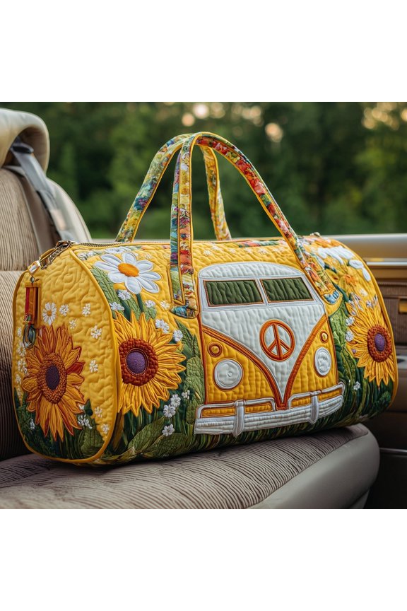 Hippie Van Quilt Duffle Bag, Quited Travel Tote Bag, Quited Weekender Travel Bag, Carry On Duffle