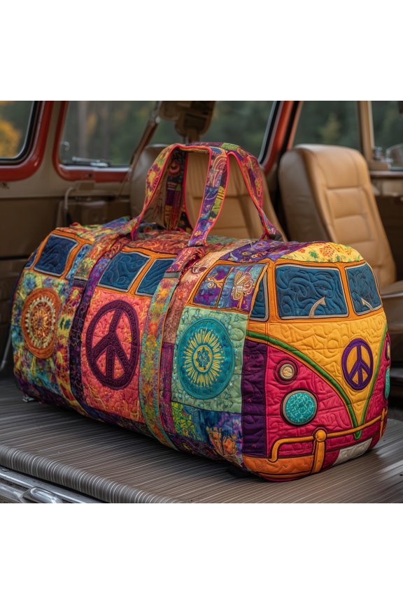 Hippie Van Quilt Duffle Bag, Quited Travel Tote Bag, Quited Weekender Travel Bag, Carry On Duffle