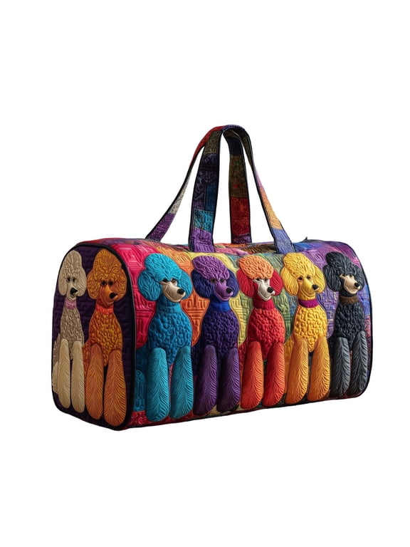 Hippie Van Quilted Duffle Bag, Boho Travel Weekender Bag with Strap, Retro Style for Everyday Travel