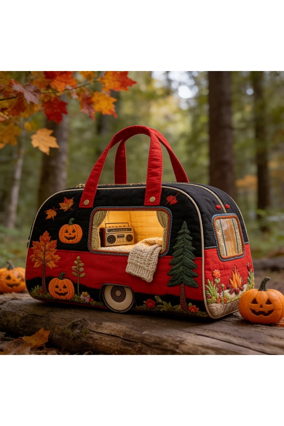 Hippie Van Quilted Duffle Bag,Boho Vintage Floral Week Travel Bag,Large Capacity Lightweight Gym Tote for Women