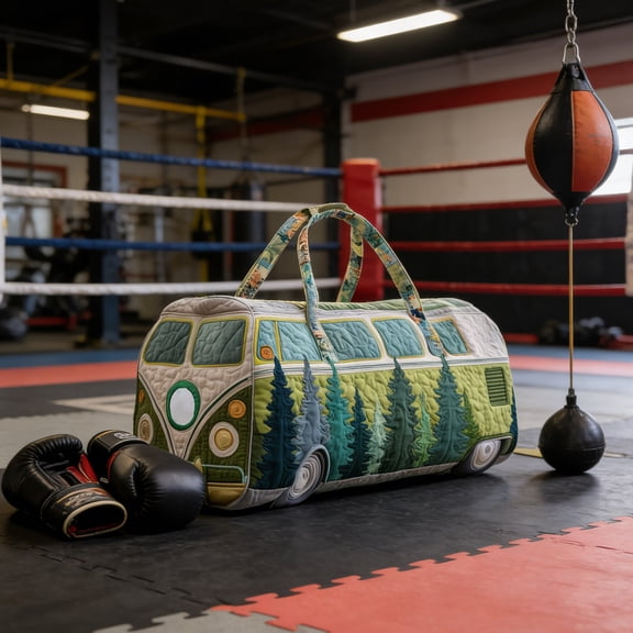 Hippie Van Quilted Duffle Bag, Hippie Van Travel Duffel Bag, Vintage Floral Weekender Overnight Bags