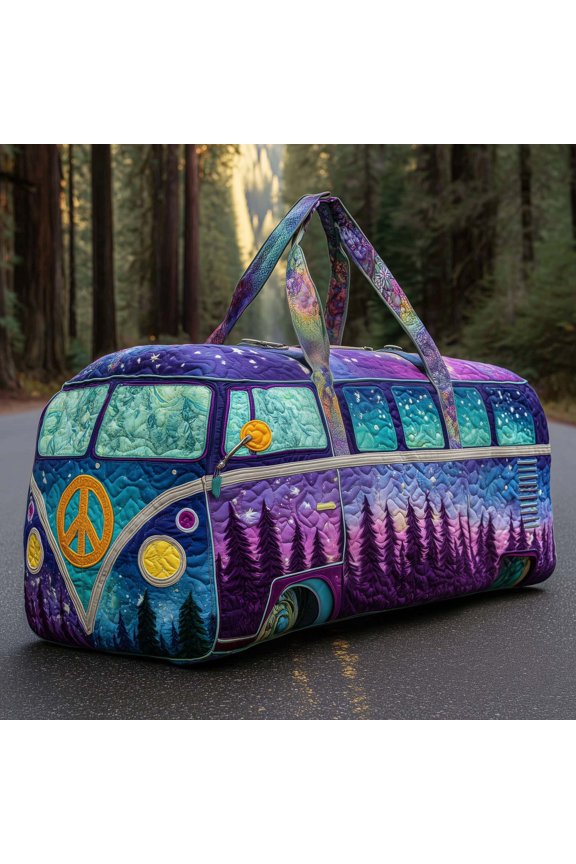 Hippie Van Quilted Duffle Bag, Quited Travel Tote Bag, Quited Weekender Travel Bag, Carry On Duffle