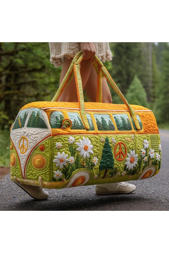 Hippie Van Quilted Duffle Bag, Quited Travel Tote Bag, Quited Weekender Travel Bag, Carry On Duffle