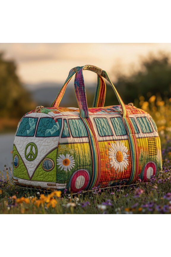 Hippie Van Quilted Duffle Bag, Quited Travel Tote Bag, Quited Weekender Travel Bag, Carry On Duffle