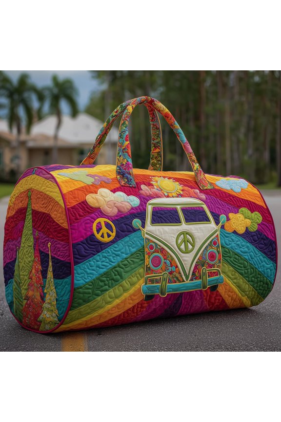 Hippie Van Quilted Duffle Bag, Quited Travel Tote Bag, Quited Weekender Travel Bag, Carry On Duffle