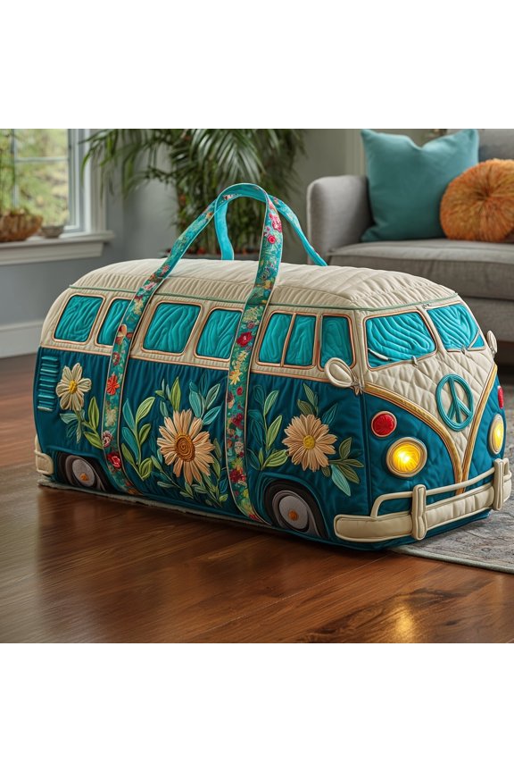 Hippie Van Quilted Duffle Bag, Quited Travel Tote Bag, Quited Weekender Travel Bag, Carry On Duffle