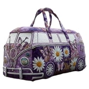 Hippie Van Quilted Duffle Bag Weekender Travel Bag Carry-On Luggage for Overnight Trips Boho Hippie Journey Duffel Bag Gym Tote, Holiday Gifts Butterfly Flower Bus, 18" L x 9" W x 9" H