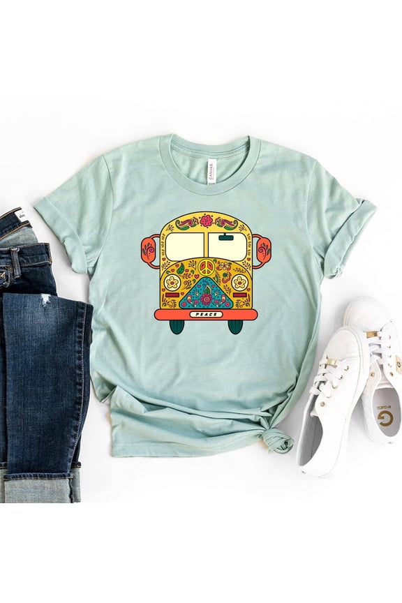 Hippie Van T-shirt, Hippie Peace Van Shirt, Happy Camper, Retro Top, Travel Shirts, Boho Tee, Van T-shirt, Women Top, Classic Bus Shirt All Size S-5Xl