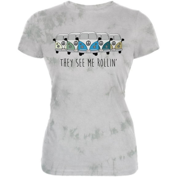 Hippie Van They See Me Rollin' Bus Camper Juniors Soft T Shirt Soft Green Triblend SM