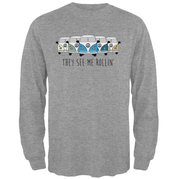 Hippie Van They See Me Rollin' Bus Camper Mens Long Sleeve T Shirt Heather 3X-LG