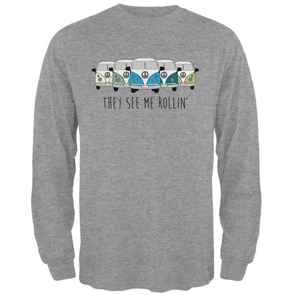 Hippie Van They See Me Rollin' Bus Camper Mens Long Sleeve T Shirt Heather 3X-LG