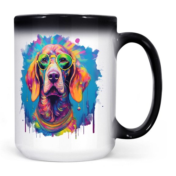 Hippie Vizsla Portrait oil painting Watercolor Tie-dye Vintage Heat Color Changing Mug Vizslas Dog Lover Gifts Idea Magic Coffee Mug - 00015