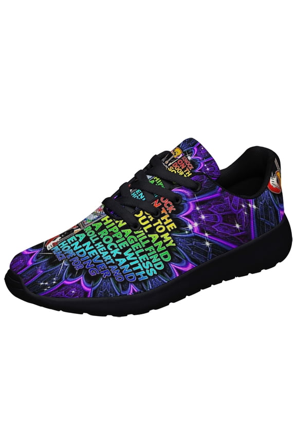 Hippie With A Rock and Roll Heart Shoes Sneakers for Women Men Black Size 5