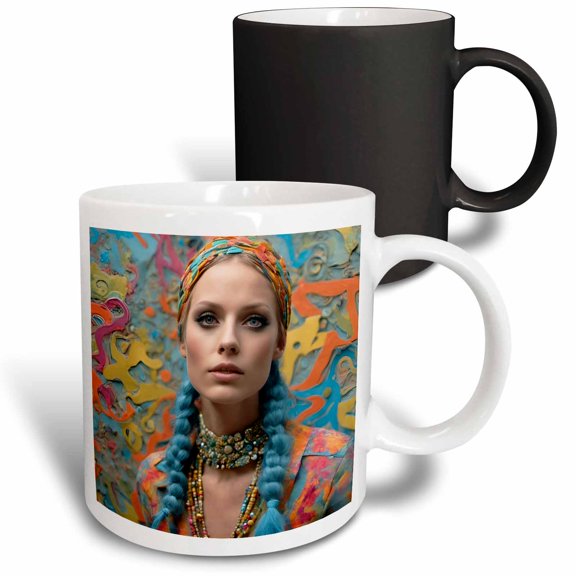 3drose, Hippie Woman with Blue Hair, 11oz Magic Transforming Mug