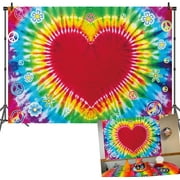 Hippie backdrop Groovy Love and Peace Backdrop 60s Hippie Colorful Tie Dye Heart Flower Peace Logo Background Baby shower Birthday Party Banner Photo Booth Studio Props